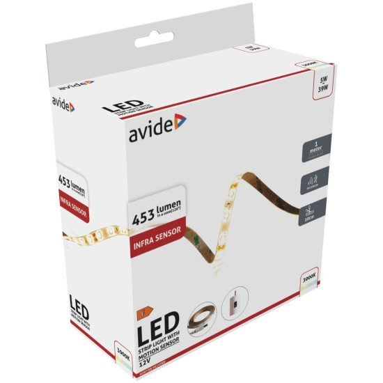 Avide Led Strip Light With Infra Sensor 12V 1M 5W 3000K Avide Led Strip Light With Infra Sensor 12V 1M 5W 3000K