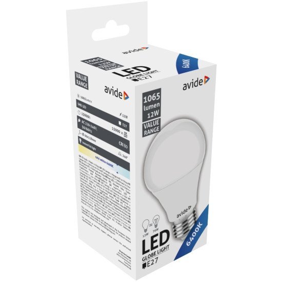 Avide led κοινή 12w e27  ψυχρό 6400k value
