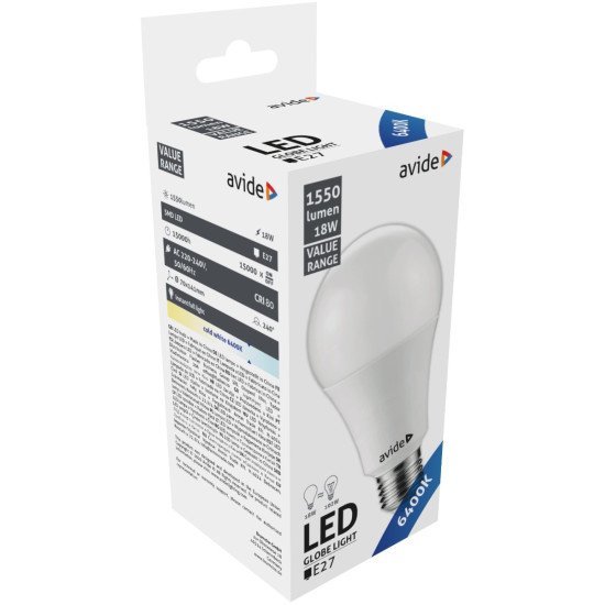 Avide led κοινή 18w e27  ψυχρό 6400k value
