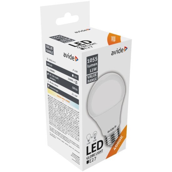 Avide led κοινή 12w e27  λευκό 4000k value