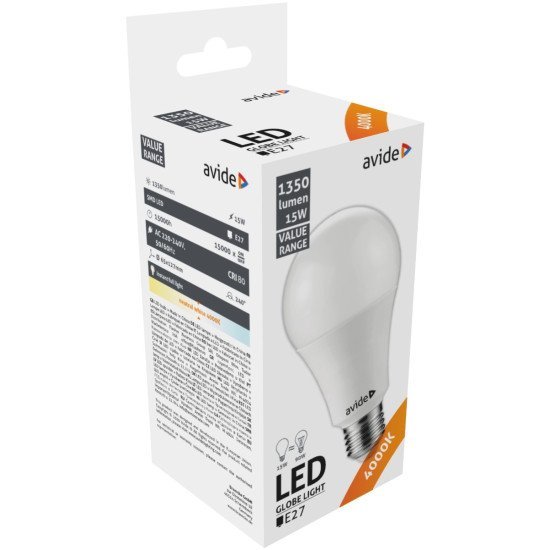 Avide led κοινή 15w e27  λευκό 4000k value