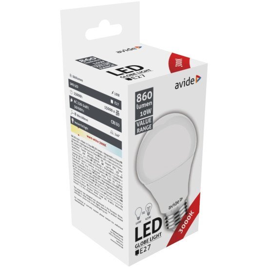 Avide led κοινή 10w e27  θερμό 3000k value