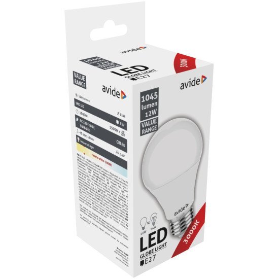 Avide led κοινή 12w e27  θερμό 3000k value