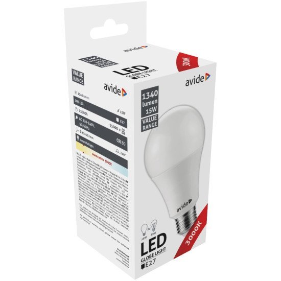 Avide led κοινή 15w e27  θερμό 3000k value