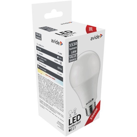 Avide led κοινή 18w e27  θερμό 3000k value