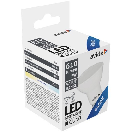 Avide led σπότ gu10 7w ψυχρό 6400k value