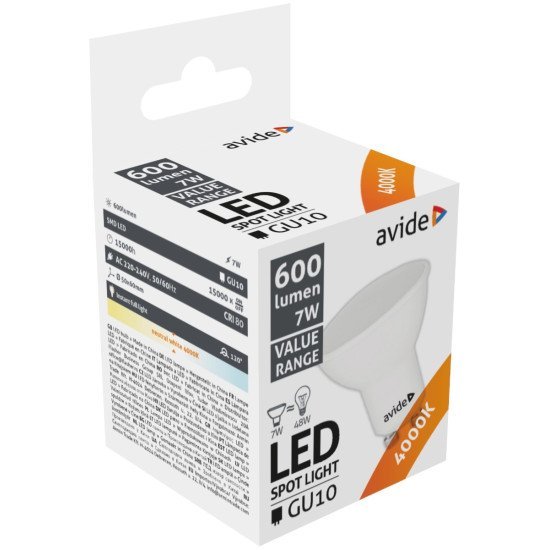 Avide led σπότ gu10 7w λευκό 4000k value
