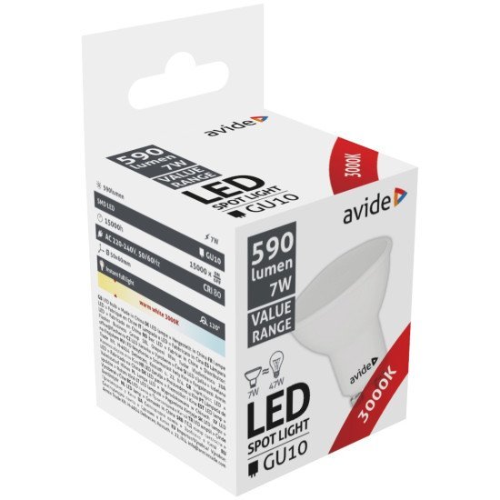 Avide led σπότ gu10 7w θερμό 3000k value