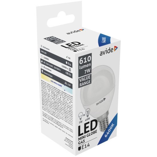 Avide led σφαιρική 7w e14  ψυχρό 6400k value