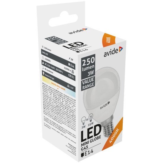 Avide value led mini globe e14 3w nw 4000k