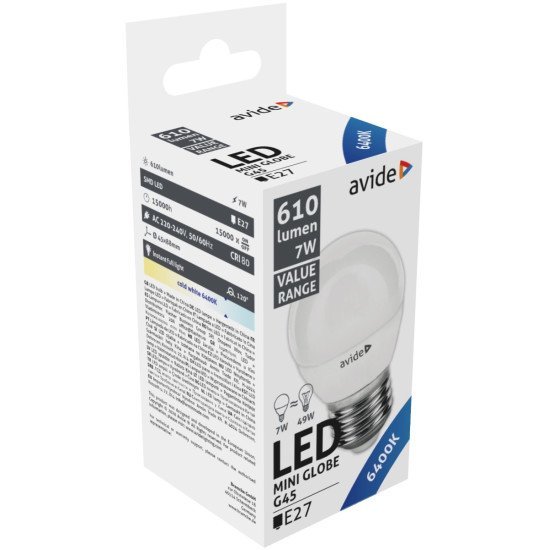 Avide led σφαιρική 7w e27 ψυχρό 6400k value