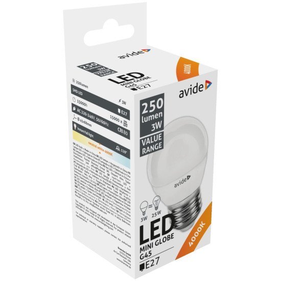 Avide value led mini globe e27 3w nw 4000k