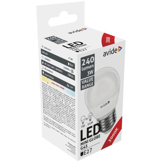 Avide value led mini globe e27 3w ww 3000k