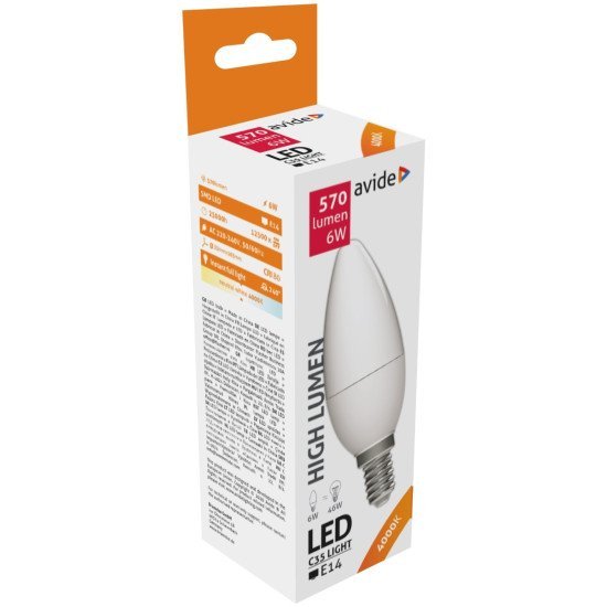 Avide led κερί 6w e14 λευκό 4000k υψηλής φωτεινότητας Avide led κερί 6w e14 λευκό 4000k υψηλής φωτεινότητας