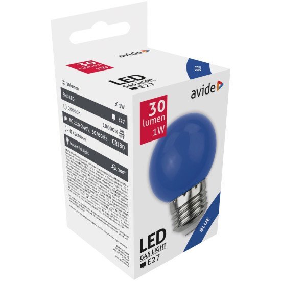 Avide διακοσμητική λάμπα led g45 1w e27 μπλέ Avide διακοσμητική λάμπα led g45 1w e27 μπλέ