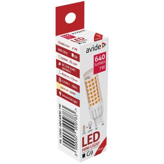 Avide led 7w g9 220° θερμό 3000k Avide led 7w g9 220° θερμό 3000k