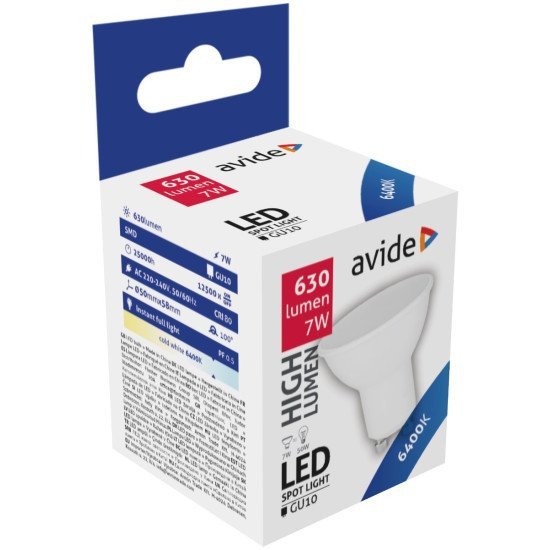 Avide led σπότ αλουμίνιο + πλαστικό 7w gu10 110° ψυχρό 6400k υψηλής φωτεινότητας Avide led σπότ αλουμίνιο + πλαστικό 7w gu10 110° ψυχρό 6400k υψηλής φωτεινότητας
