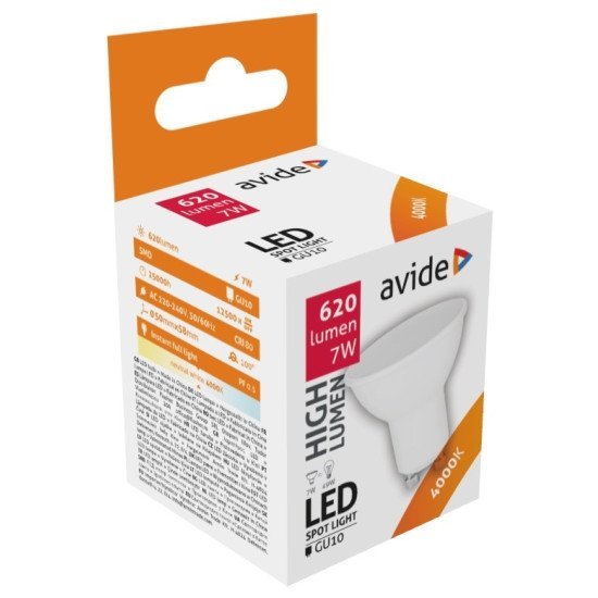 Avide led σπότ αλουμίνιο + πλαστικό 7w gu10 110° λευκό 4000k υψηλής φωτεινότητας Avide led σπότ αλουμίνιο + πλαστικό 7w gu10 110° λευκό 4000k υψηλής φωτεινότητας