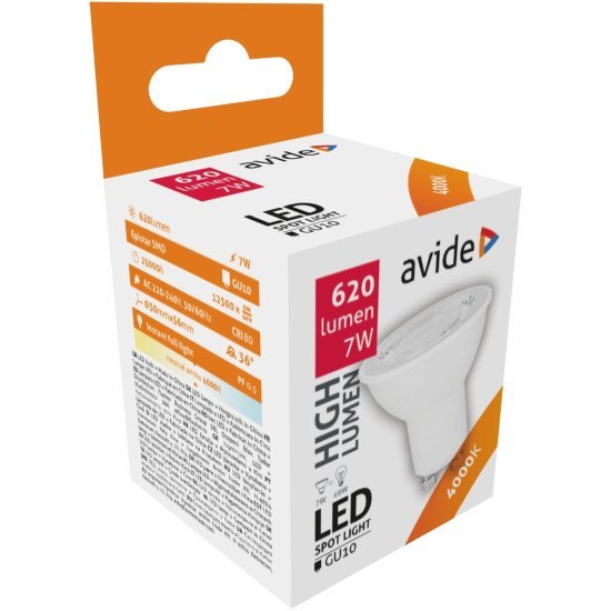 Avide led σπότ αλουμίνιο + πλαστικό 7w gu10 36° λευκό 4000k υψηλής φωτεινότητας Avide led σπότ αλουμίνιο + πλαστικό 7w gu10 36° λευκό 4000k υψηλής φωτεινότητας