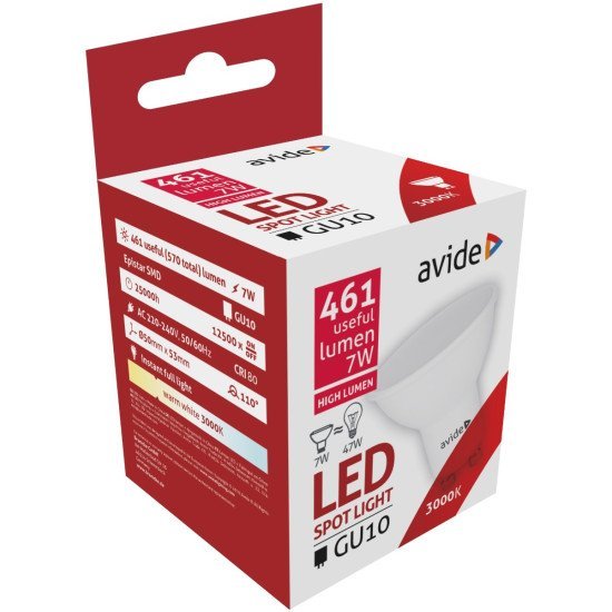 Avide led σπότ αλουμίνιο + πλαστικό 7w gu10 110° θερμό 3000k υψηλής φωτεινότητας Avide led σπότ αλουμίνιο + πλαστικό 7w gu10 110° θερμό 3000k υψηλής φωτεινότητας