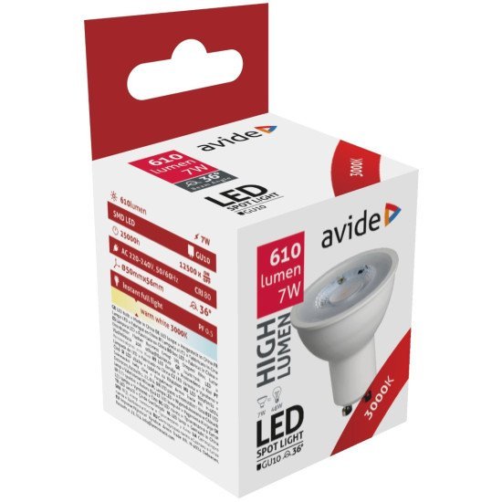 Avide led σπότ αλουμίνιο + πλαστικό 7w gu10 36° θερμό 3000k υψηλής φωτεινότητας Avide led σπότ αλουμίνιο + πλαστικό 7w gu10 36° θερμό 3000k υψηλής φωτεινότητας