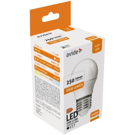 Avide Led Σφαιρική G45 2.5W E27 Λευκό 4000K Avide Led Σφαιρική G45 2.5W E27 Λευκό 4000K