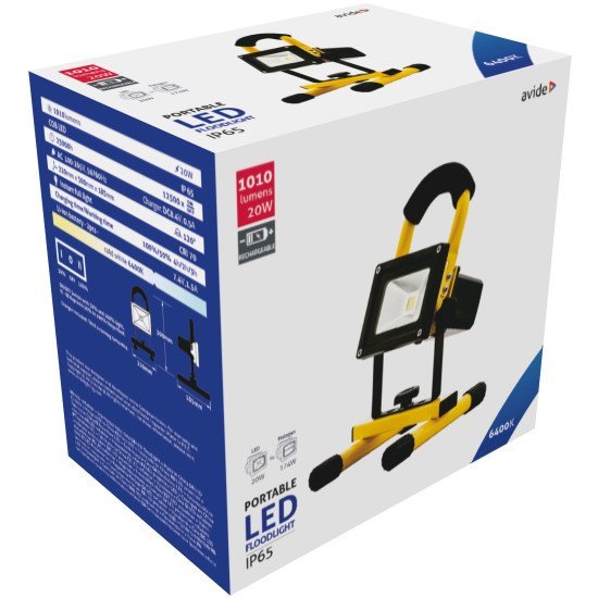 Avide led προβολέας επαναφορτιζόμενος 20w ψυχρό 6400k Avide led προβολέας επαναφορτιζόμενος 20w ψυχρό 6400k
