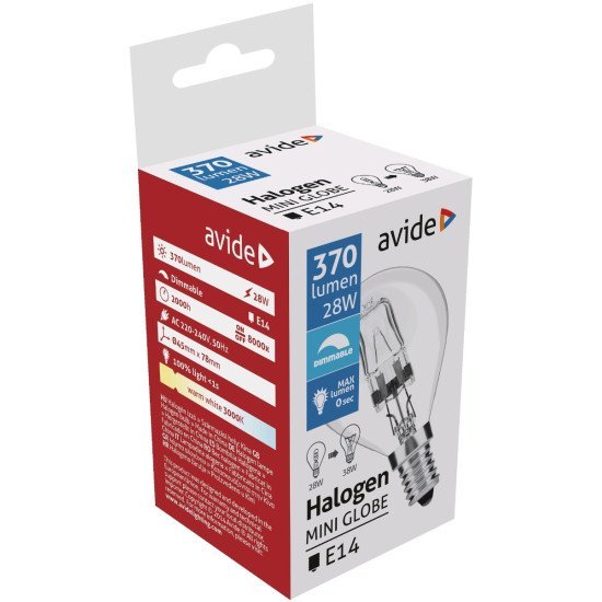 Avide αλογόνου 28w e14 σφαιρική Avide αλογόνου 28w e14 σφαιρική