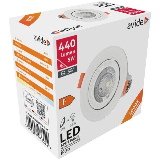 Avide led χωνευτό σπότ 38° στρογγυλό 5w λευκό 4000k