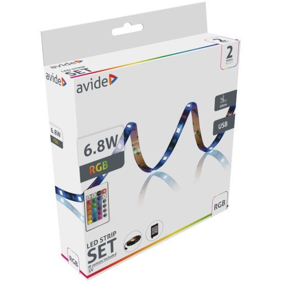 Avide Led Strip Blister 5V Smd5050 30Led Rgb Ip65 2M + Ir 24K Rem. Avide Led Strip Blister 5V Smd5050 30Led Rgb Ip65 2M + Ir 24K Rem.