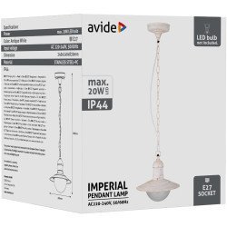 Avide Εξωτερικό Φωτιστικό Οροφής Imperial 1Xe27 Ip44 Αντίκ Άσπρο