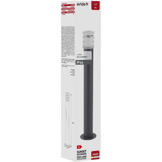 Avide Outdoor Post Lamp Sunset Led 1.5W Ww 500Mm Ip44 Antracit Avide Outdoor Post Lamp Sunset Led 1.5W Ww 500Mm Ip44 Antracit