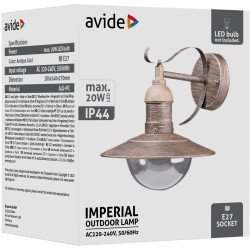 Avide Εξωτερικό Φωτιστικό Τοίχου Imperial 1Xe27 Ip44 Αντίκα Χρυσό Avide Εξωτερικό Φωτιστικό Τοίχου Imperial 1Xe27 Ip44 Αντίκα Χρυσό