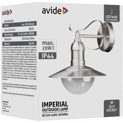 Avide Εξωτερικό Φωτιστικό Τοίχου Imperial 1Xe27 Ip44 Σατέν Νίκελ Avide Εξωτερικό Φωτιστικό Τοίχου Imperial 1Xe27 Ip44 Σατέν Νίκελ