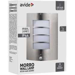 Avide Outdoor Wall Lamp Morro 1Xe27 Pir Ip44 Satin Nickel