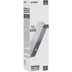 Avide Εξωτερικό Φωτιστικό Τοίχου Panama 1Xe27 Ip44 Σατέν Νίκελ Φωτοκύτταρο