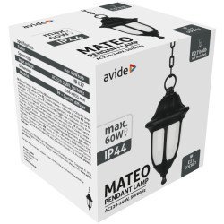 Avide Εξωτερικό Φωτιστικό Οροφής Mateo 1Xe27 Ip44 Μαύρο