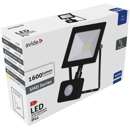 Avide Value Led Προβολέας Slim Smd  20W Ψυχρό 6400K Φωτοκύτταρο