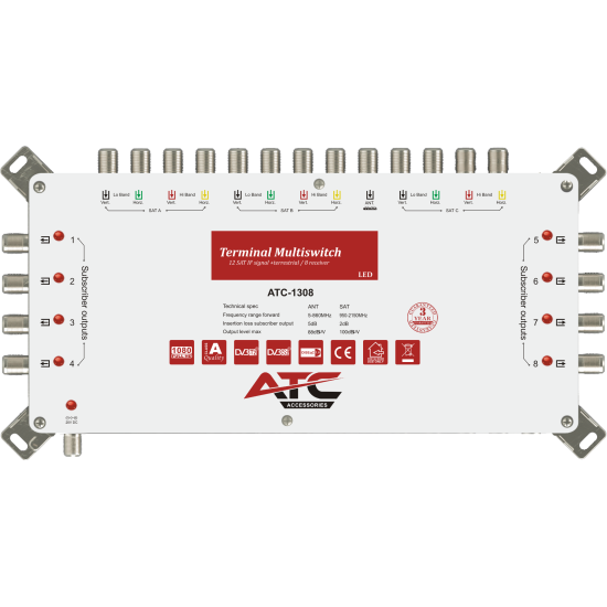 Atc Πολυδιακόπτης Atc-1308 (3 Sat + 1 Ter / 8 Εξόδοι)