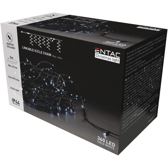 Entac χριστουγεννιάτικα λαμπάκια επέκταση ip44 360 led βροχή ψυχρό 8μ (χωρίς τροφοδοτικό)