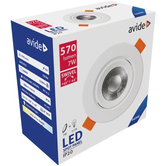 Avide led χωνευτό σπότ 38° στρογγυλό 7w ψυχρό 6400k Avide led χωνευτό σπότ 38° στρογγυλό 7w ψυχρό 6400k
