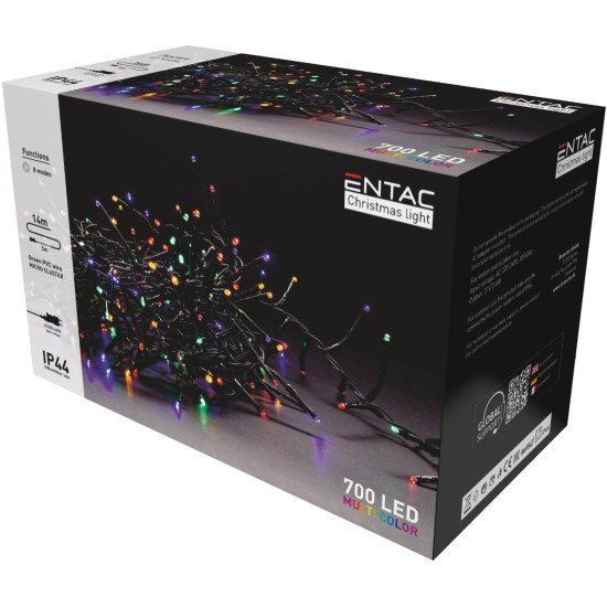 Entac χριστουγεννιάτικα λαμπάκια ip44 700 led ψείρες πολύχρωμα 14μ