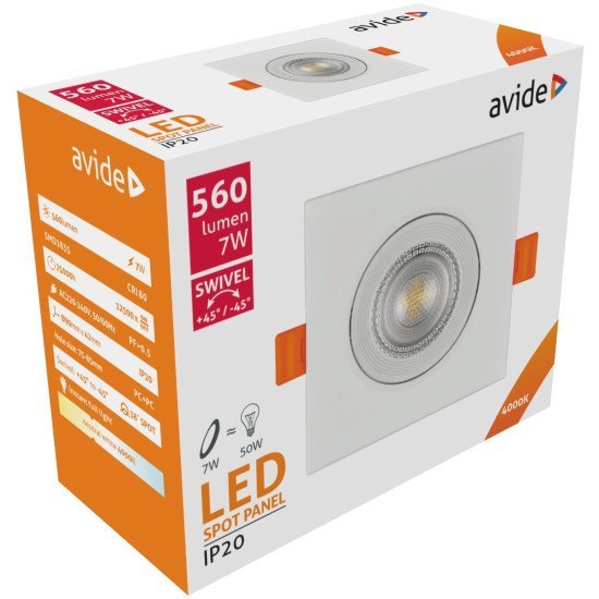 Avide Led Χωνευτό Σπότ 38° Τετράγωνο 7W Λευκό 4000K Avide Led Χωνευτό Σπότ 38° Τετράγωνο 7W Λευκό 4000K