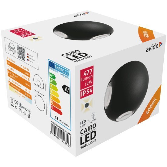 Avide εξωτερικό φωτιστικό τοίχου cairo 4 way led 12w λευκό 4000k ip54