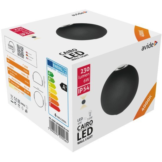 Avide εξωτερικό φωτιστικό τοίχου cairo 2 way led 6w λευκό 4000k ip54