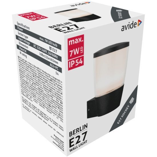 Avide εξωτερικό φωτιστικό τοίχου berlin e27 ip54