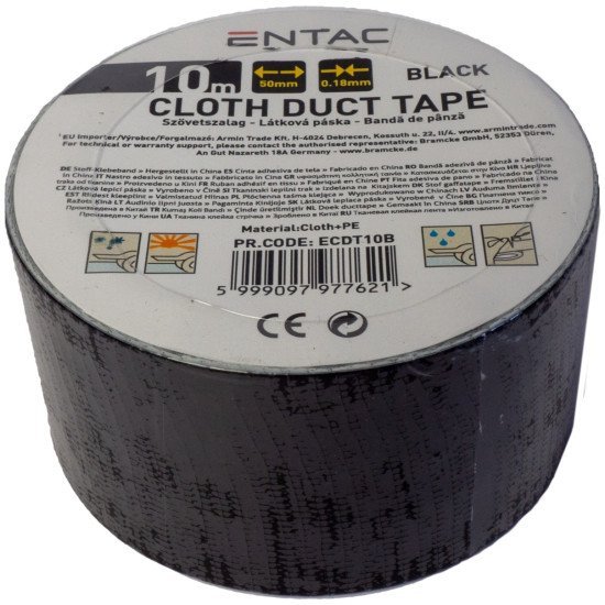 Entac Cloth Duct Tape 0.18X50Mm Black 10M