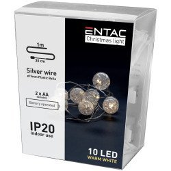 Entac christmas indoor cracking plastic ball light 10led ww 1m (2aa excl.)