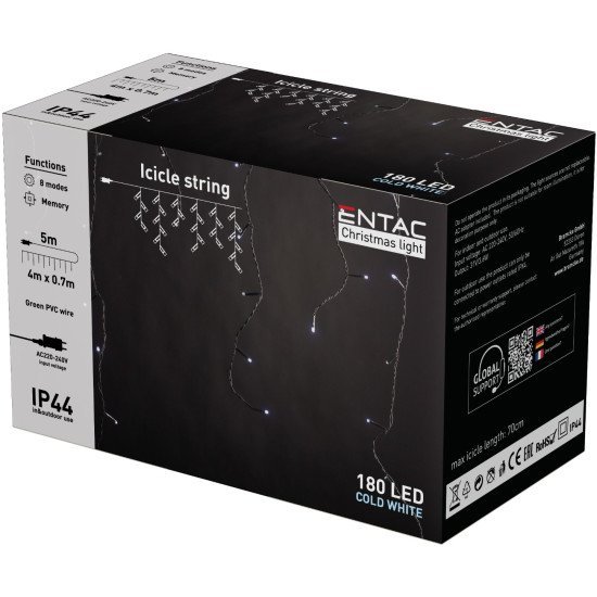 Entac χριστουγεννιάτικα λαμπάκια ip44 180 led βροχή ψυχρό 4m