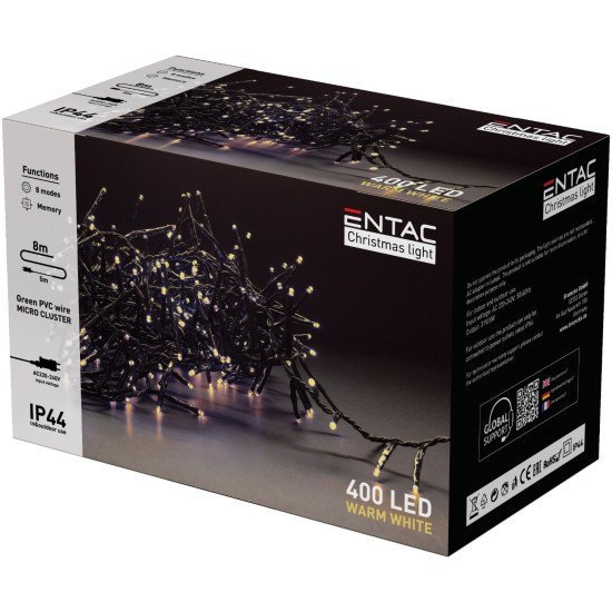 Entac χριστουγεννιάτικα λαμπάκια ip44 400 led ψείρες πολύχρωμα 8m